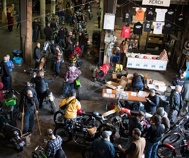 dozens of people and their motorcycles