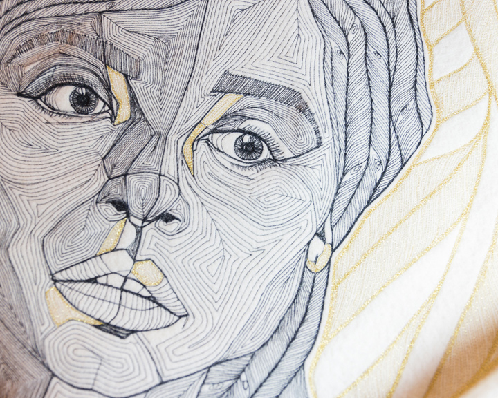 an embroidery pattern to stitch a woman's portrait
