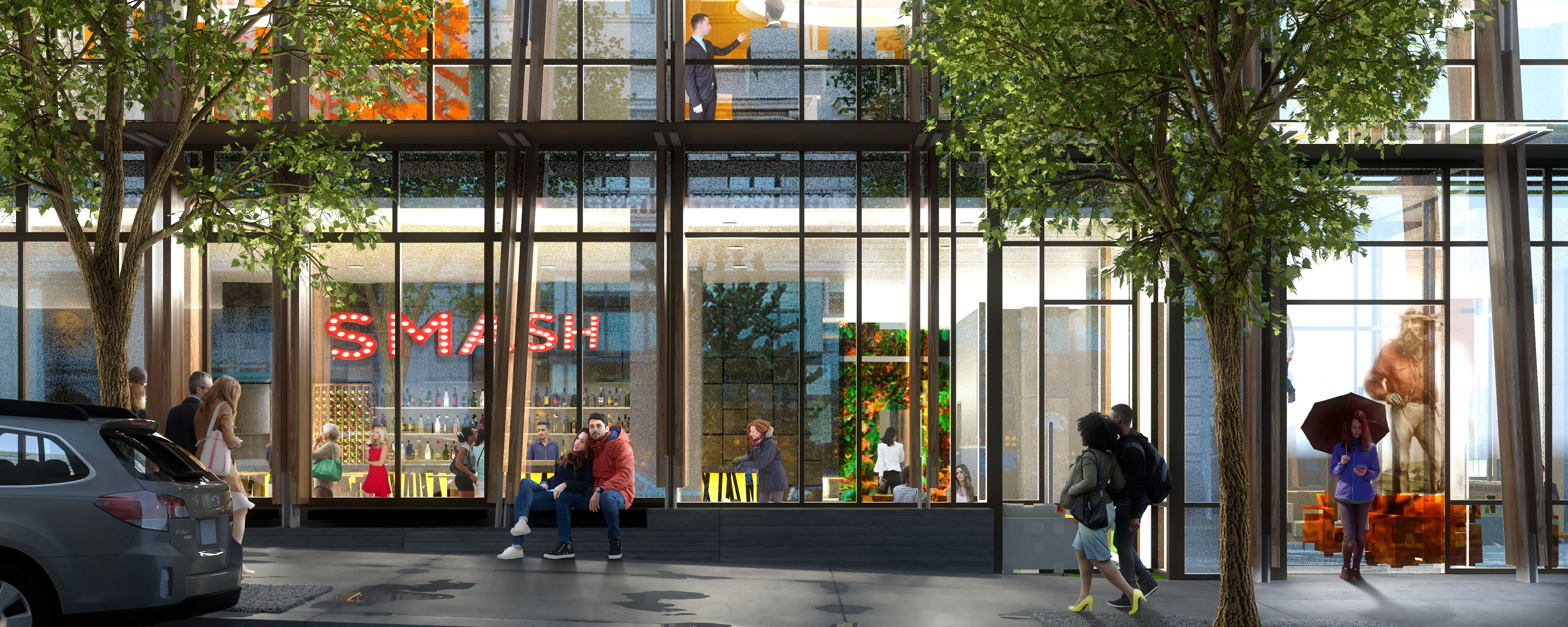street level view of Hyatt Centric hotel in Portland, Oregon