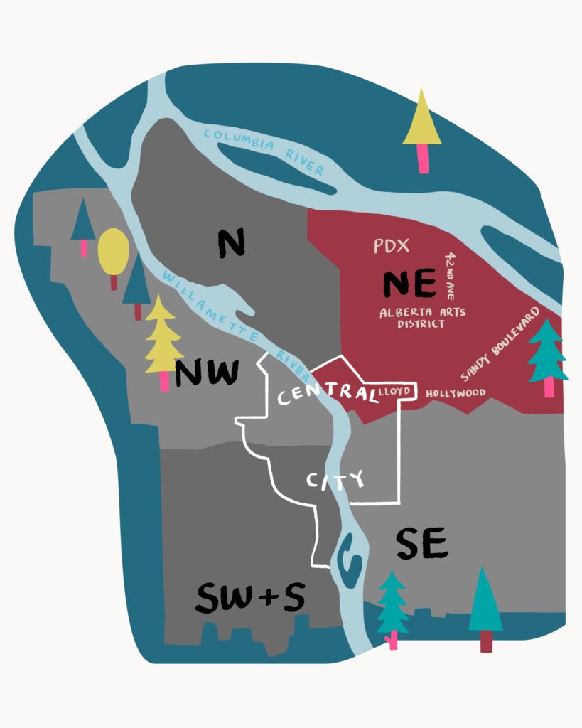 a map of Portland's quadrants highlighting Northeast Portland