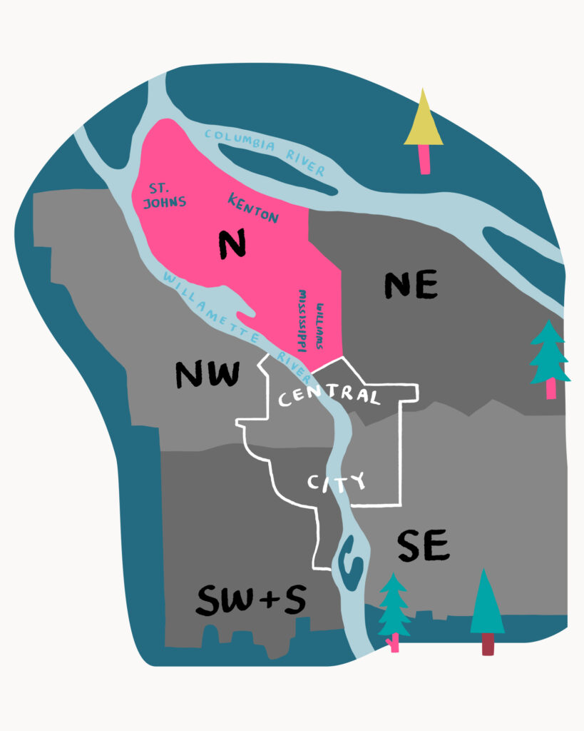 a map of Portland's quadrants highlighting North Portland