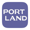 purple box with PORTLAND logo in white text