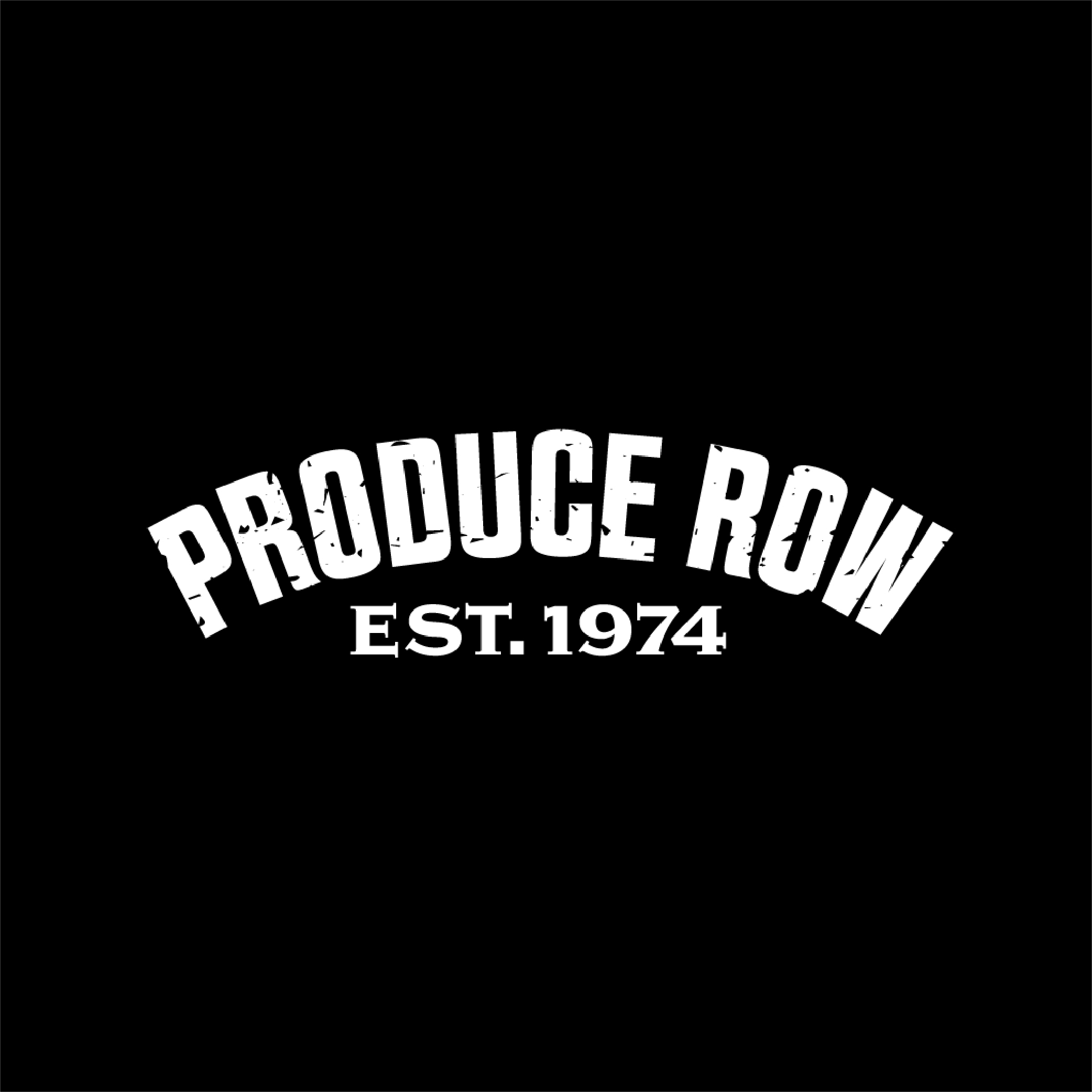 a gastropub logo with the words "Produce Row Est. 1974" in white text on a black background