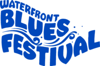 Stylized wavy wordmark event logo in blue