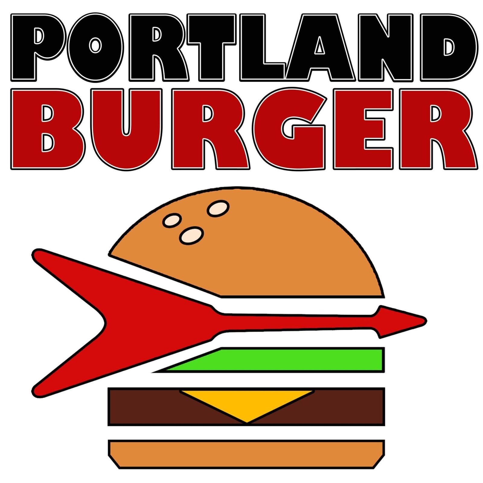 Fast food wordmark logo and illustration of a hamburger