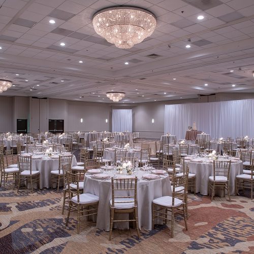 tables set for an event at Embassy Suites